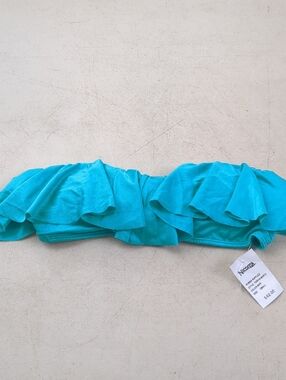 Nicolita Teal Ruffle Bandeau Bikini Top